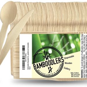 Disposable Wooden Cutlery Set | 100% All-Natural, Eco-Friendly, Biodegradable, and Compostable - Because Earth is Awesome! Pack of 200-6.5” utensils (100 forks, 50 spoons, 50 knives)